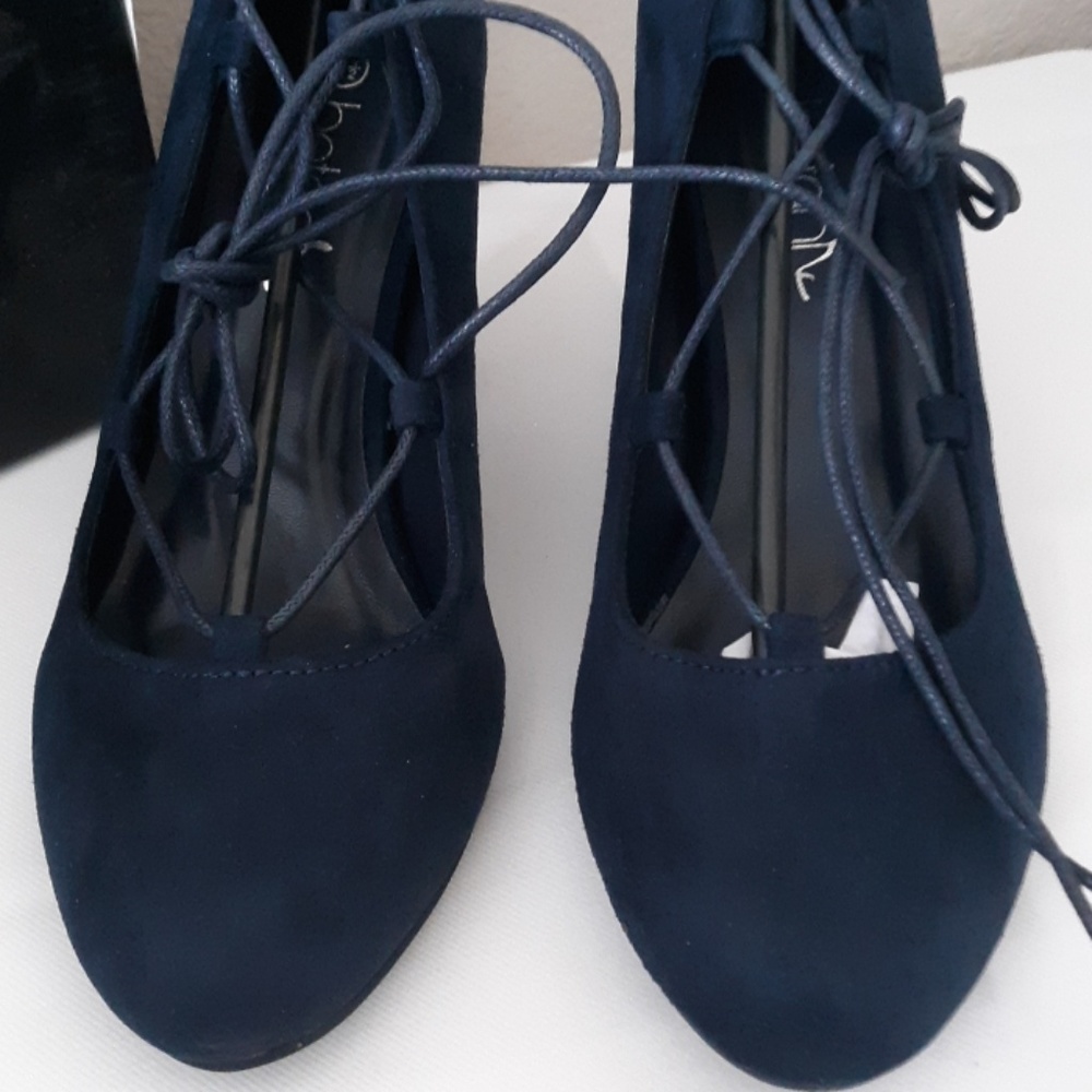 Betani lace up block heel navy - Picture 2 of 7